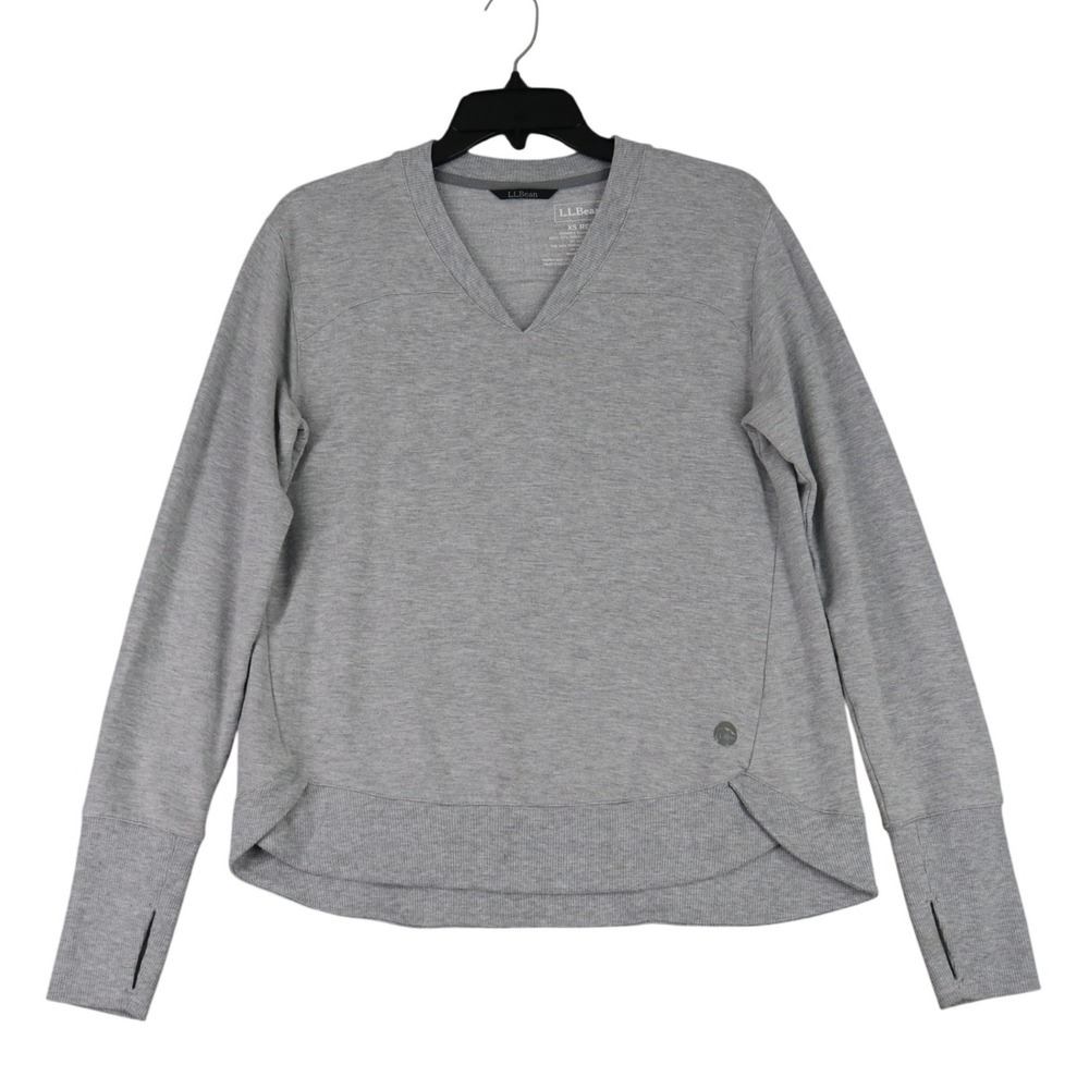 LL‎ Bean Pullover Sweater Women XS V-Neck Thumbhole Cuffs Athletic Layering